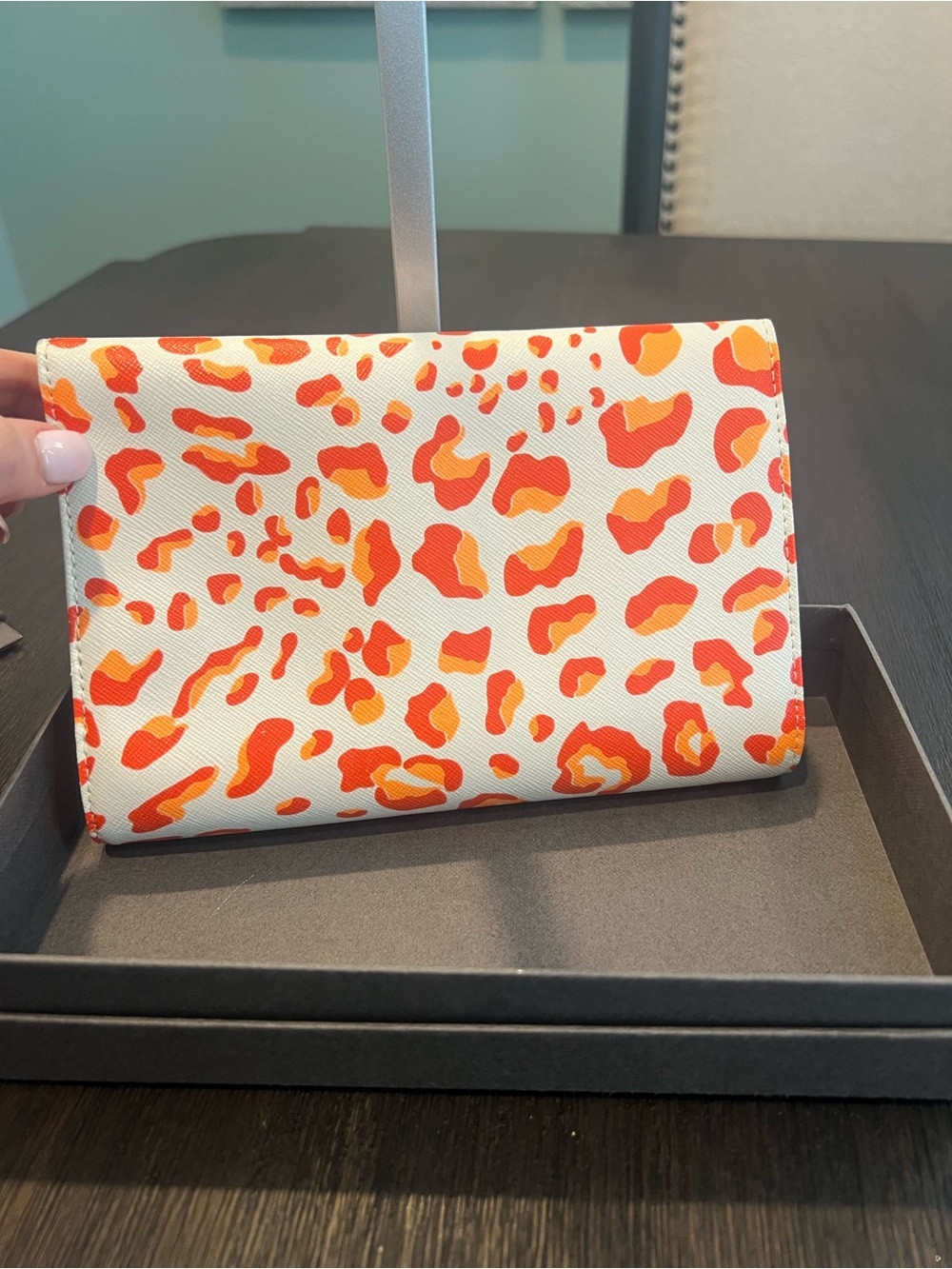 MZ Wallace Beresford Wallet Tangerine Leopard Saffiano - Picture 6 of 11